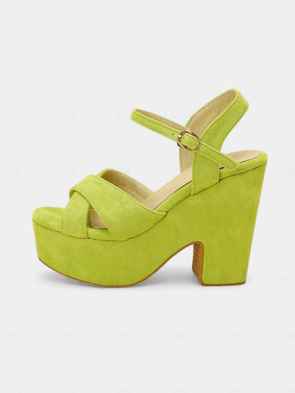 Platform Sandals with Hot Suede Ankle Strap Pink - Women's