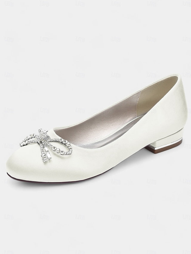 Embellished Flats Women's Bow Round-Toe Rhinestone -