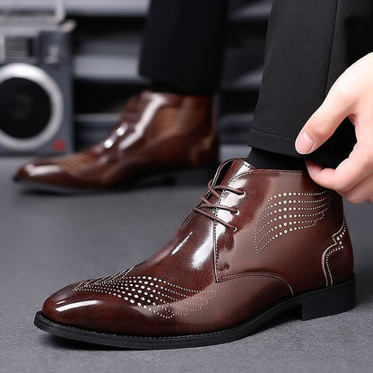 Leather Brogue Burgundy Glossy Faux Ankle Men's Wingtip