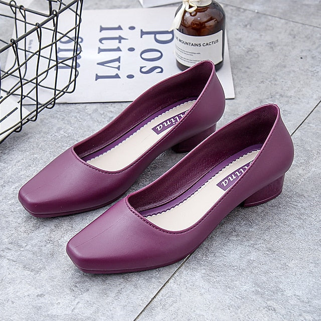 – Classic Heel Women's Toe Slip-On Black Low Pumps Round