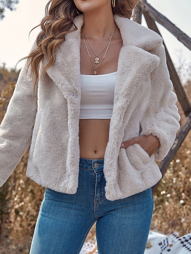 Fur Comfortable Faux Warm Women's Teddy Pocket Coat