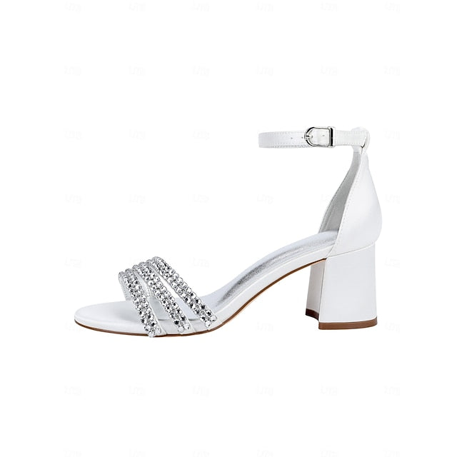 Purple Block with Heel Rhinestone Satin Sandals Women's