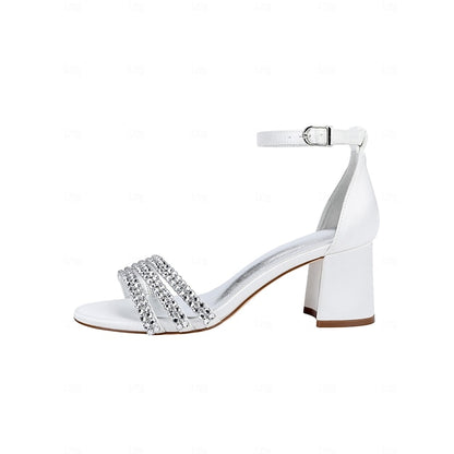 Purple Block with Heel Rhinestone Satin Sandals Women's