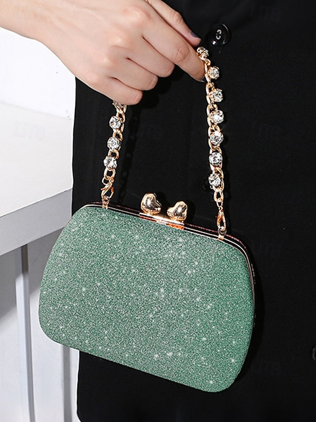 with Clutch Sage Rhinestone Green Evening Glitter Women's