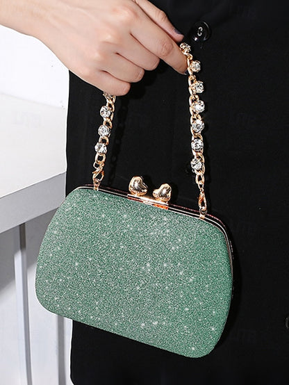 with Clutch Sage Rhinestone Green Evening Glitter Women's