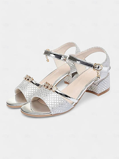 Gold Block Sandals for Rhinestone-Embellished – Heel Women