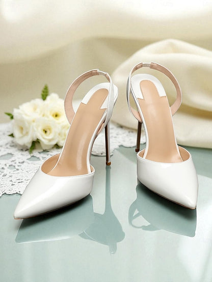 Pearl-Embellished Women's Leather Heels White - Slingback