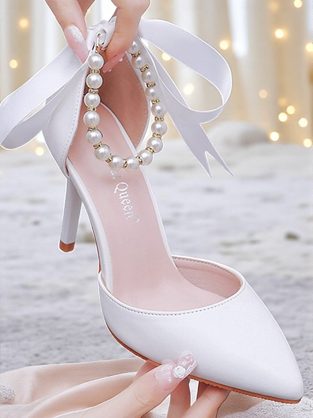 Ankle with Strap Bow Women's Pearl Heel - Kitten Pumps Blue