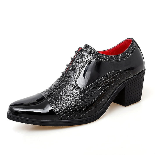 Men's Black Crocodile Leather Faux Patent Oxford Pattern