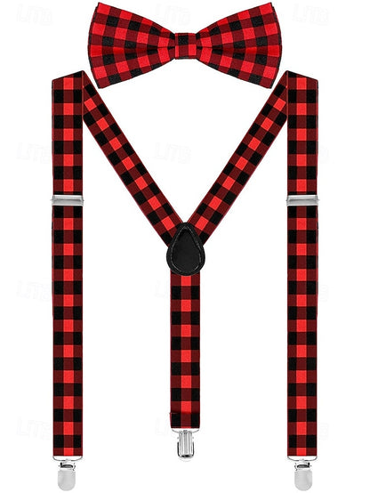 Men's Suspender Adjustable Tie Plaid and Christmas Set Bow