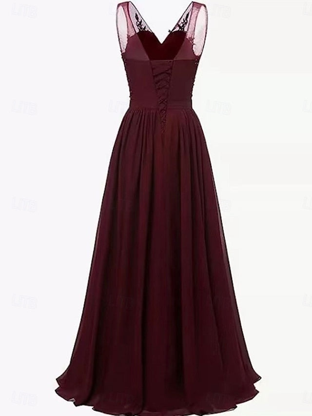 of Floor Elegant Simple Bride A-Line Dress V Mother the Neck