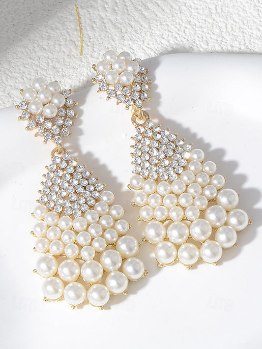 Elegant Rhinestone Faux Drop Pearl and Earrings Vintage –