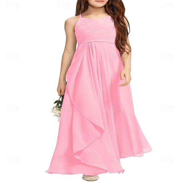 Flowy Girls Halter Junior A-Line Girl Dress Bridesmaid Flower