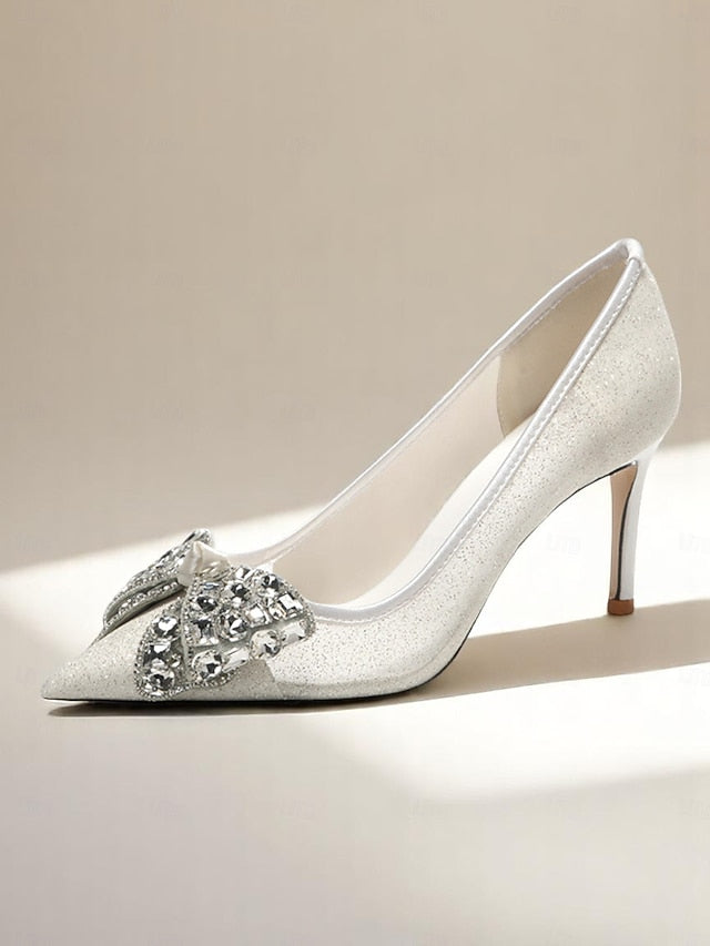 Women's Heels Bow Rhinestone High with Glitter