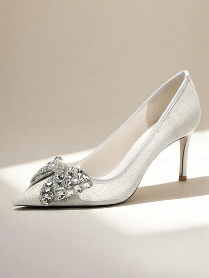 Women's Heels Bow Rhinestone High with Glitter