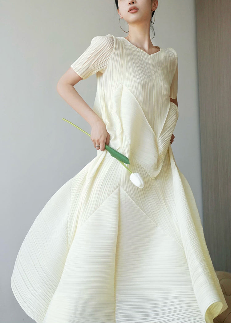 Baumwolle Französisch Kleider Beige Stil Sommer Faltig 