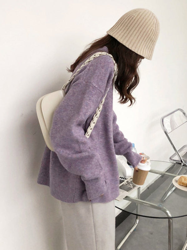 Dreamy Loose Purple Round-Neck Long Sleeves Sweater QX008