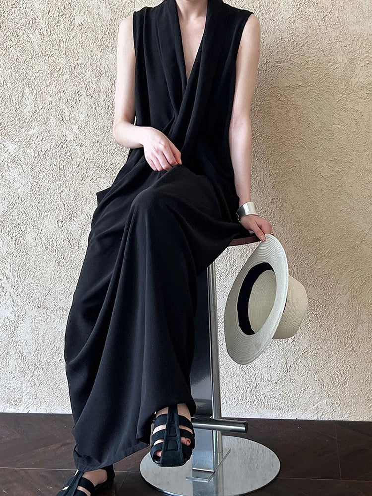 Taschen mit drapiertem ärmellosem Kleid Elegantes Midi 