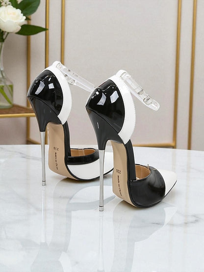Black and Stiletto Red Pointed Women's Toe Patent Leather