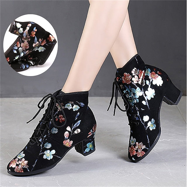 Women – Low Black for Comfortable Dance Shoes Lace-up Floral