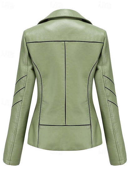 Jacket Pocket Zipper Leather Comfortable Faux Women's