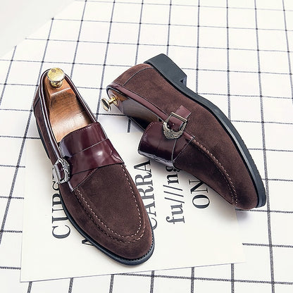 with Leather and Strap Metal Men's Loafers Suede Patent