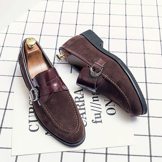 with Leather and Strap Metal Men's Loafers Suede Patent