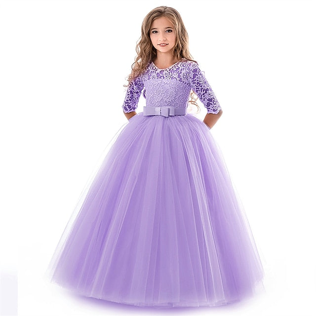 Wedding Girls' Dress Colored Girl Kids Solid Flower
