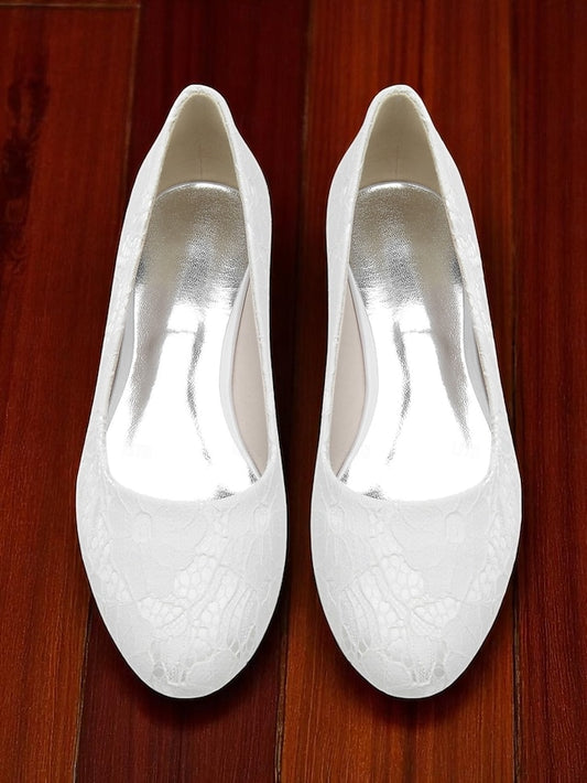 Wedding Women's Lace Low Ivory Flats Heel