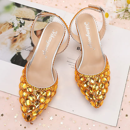 Heels Slingback Women's High Crystal Pointed-Toe Rhinestone