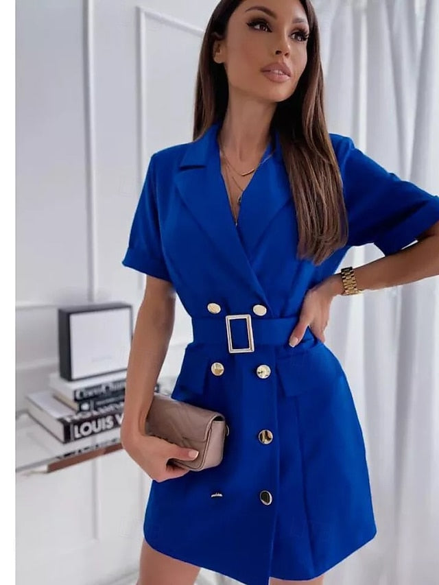 Women's Elegant Dress Mini Dress With Belt Double Breasted