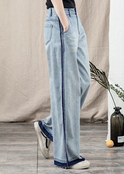 Pantalon large en denim patchwork à poches bleues magnifiques pour printemps TT1027