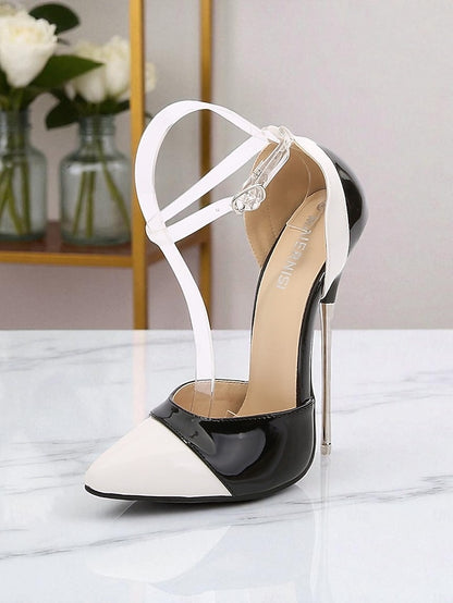 Black and Stiletto Red Pointed Women's Toe Patent Leather