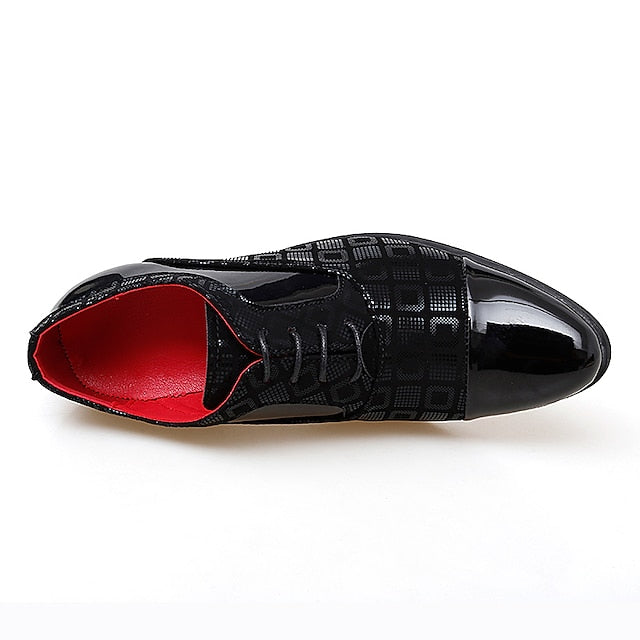 and Men's Block Shoes Oxford Black Red Leather Patent Heel