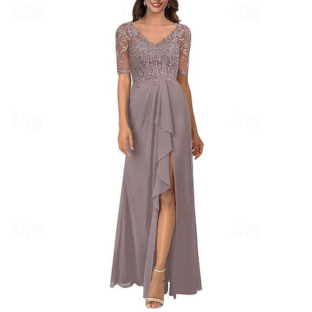 Simple Bride A-Line V Elegant Dress Neck the Mother of