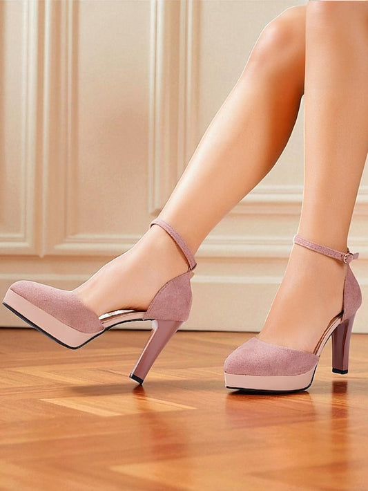 High 1950s Women's Ankle Heel Suede Strap Platform Burgundy