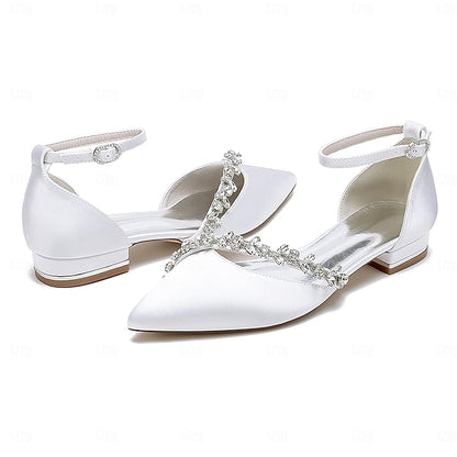 Toe Flats – White Elegant Women's Satin Pointed Wedding