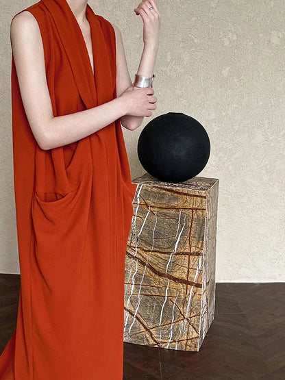 Taschen mit drapiertem ärmellosem Kleid Elegantes Midi 
