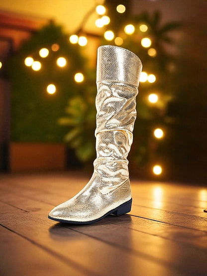 High Gold Slouch - Women's Metallic Shiny Knee Party Boots