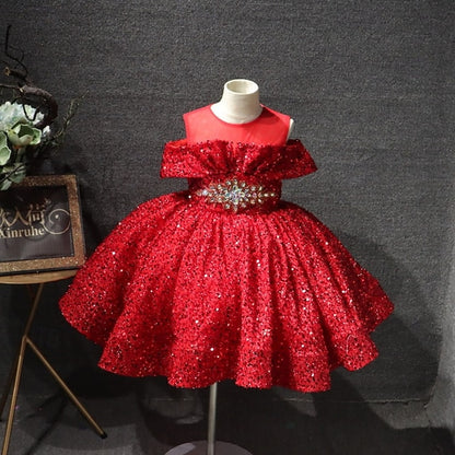 Kids Party Girls' Dress Short Solid Sleeve Color