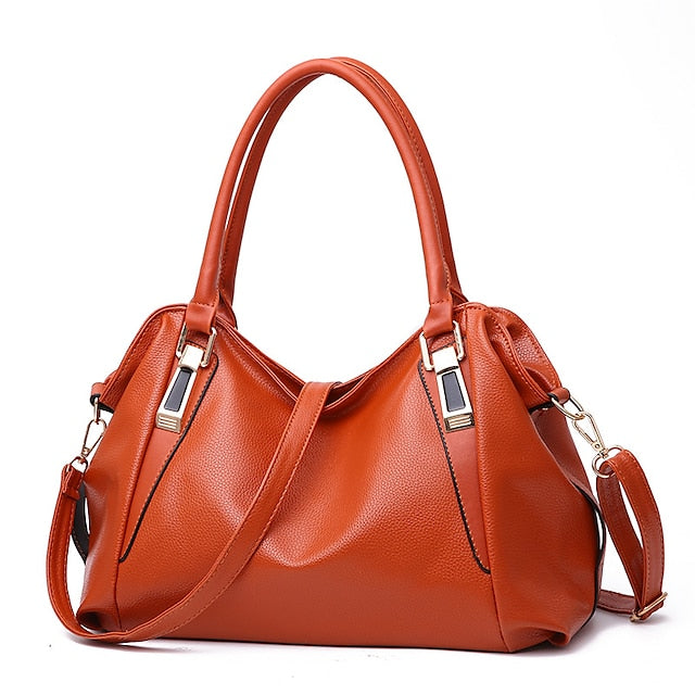 Handles Women’s and Top Faux with Handbag Black Leather