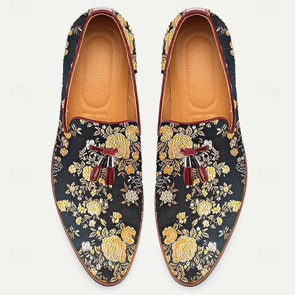 with Jacquard Tassels Floral Loafers Pattern for Men's