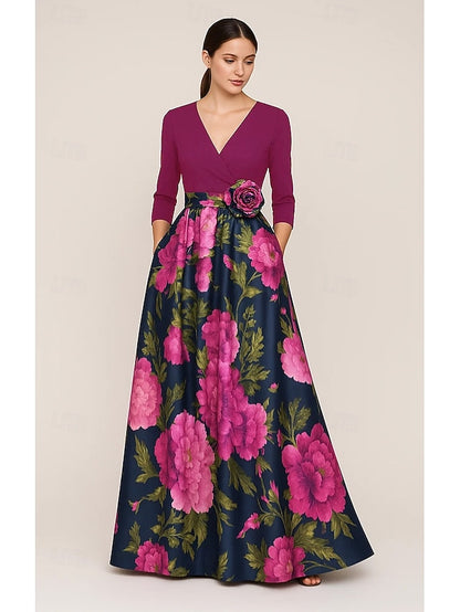 Elegant of Bride Evening Print the Mother A-Line Floral Gown