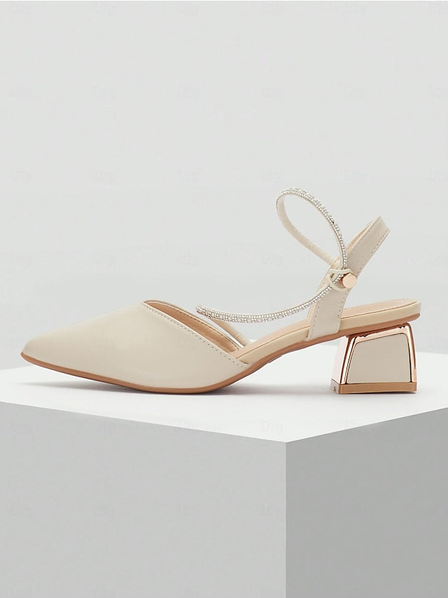 Elegant Pointed with Slingback Women's Heels Toe Rhinestone