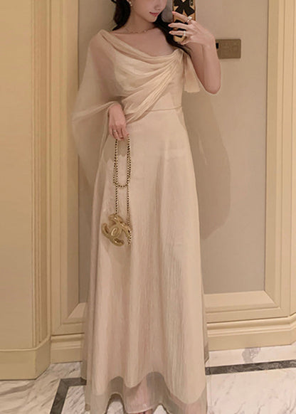 Sommer Seide Solide Asymmetrische Apricot Maxi Kleider Elegante 