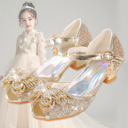 Shoes Silver Sparkly Princess Girls' – Glitter Bowknot