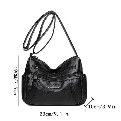 Sac bandoulière femme en cuir noir – similicuir multi-poches