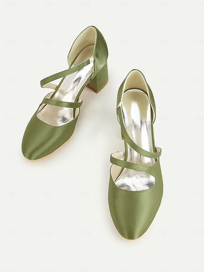 Mary Jane Satin Women's Green – Elegant 1950s Heels Block