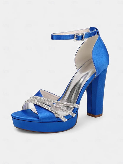 Satin Heel Purple with Straps Sandals Rhinestone High - Platform