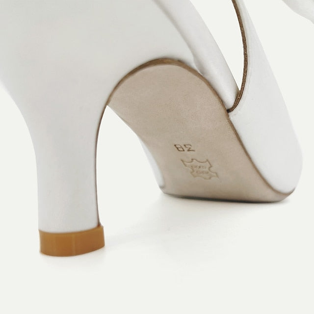 Heels - Women Tie for Toe Slingback Pointed Bow White with